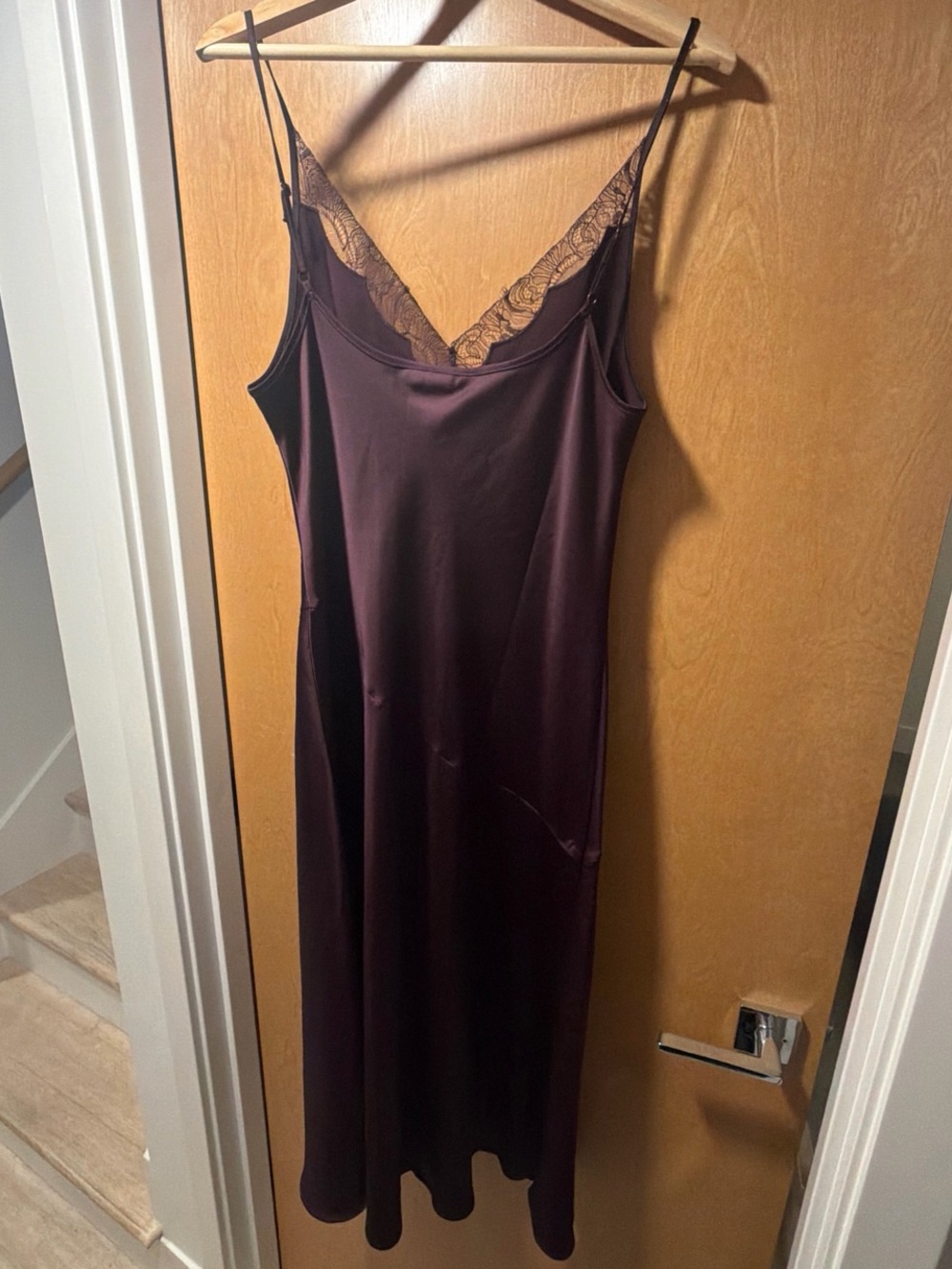 Women's Lace-Trim Satin Slip Dress - Deep Plum